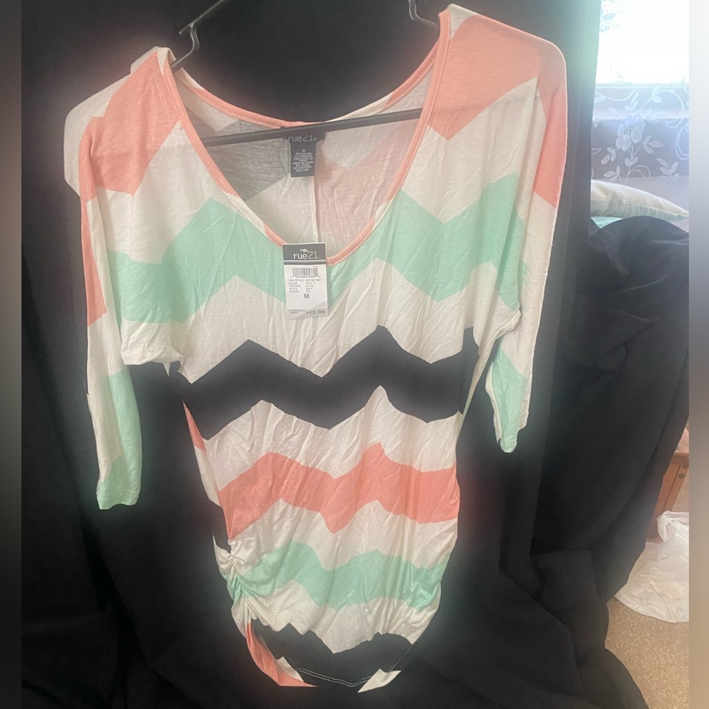 Pink/Mint/Black Chevron Shirt NWT